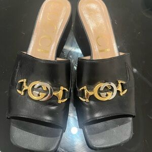 Gucci Black and Gold Women's Mules 38